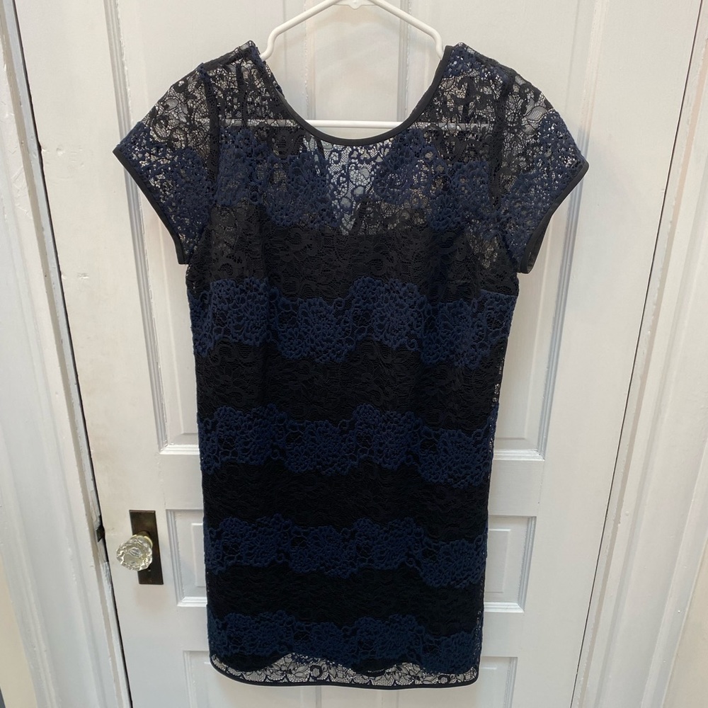 Loft black and blue lace cocktail dress
